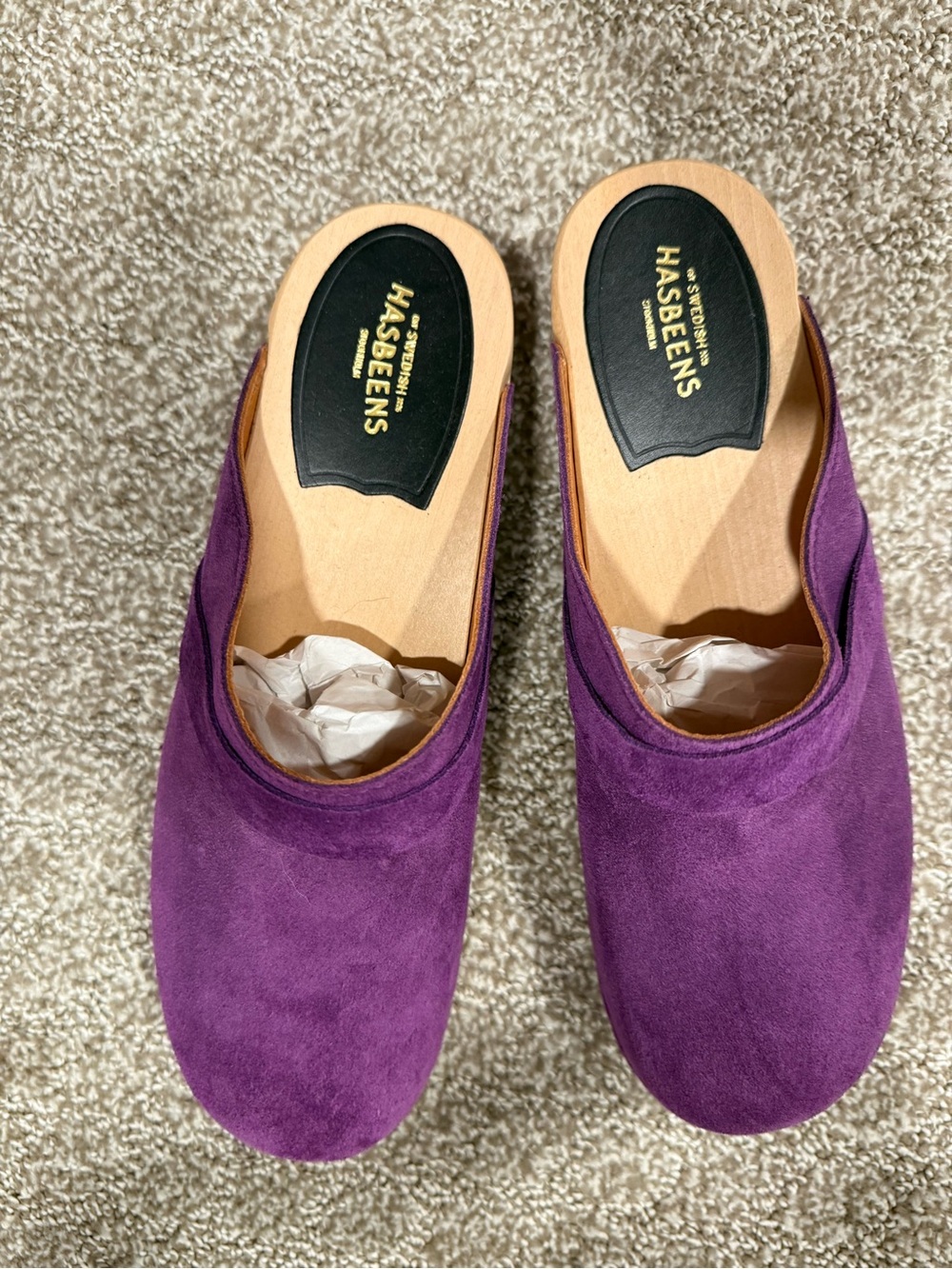 Swedish Hasbeens Violet Suede Slip-On Clog Mules